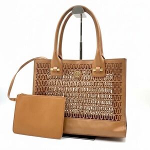 Tory Burch Britten Perforated Leather Tote Bag with Wristlet